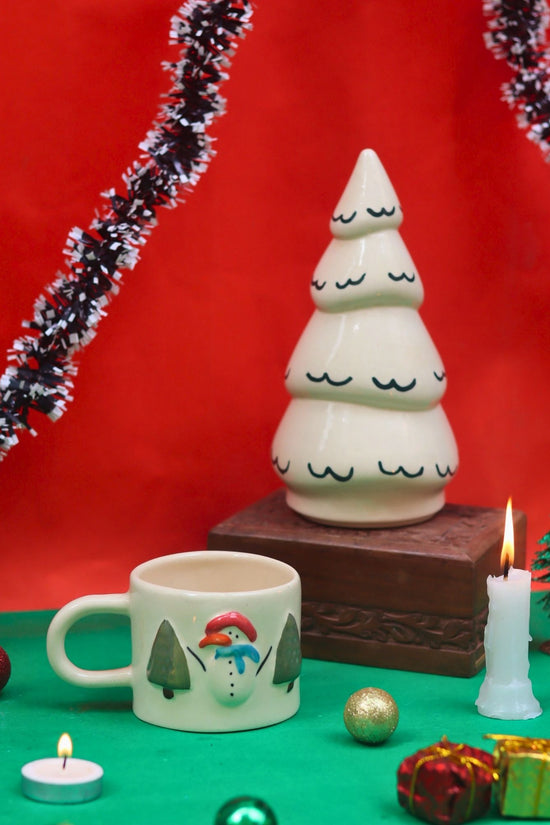 Handmade Set of 2 - Snow White Christmas Tree & Merry Morning Mug Combo