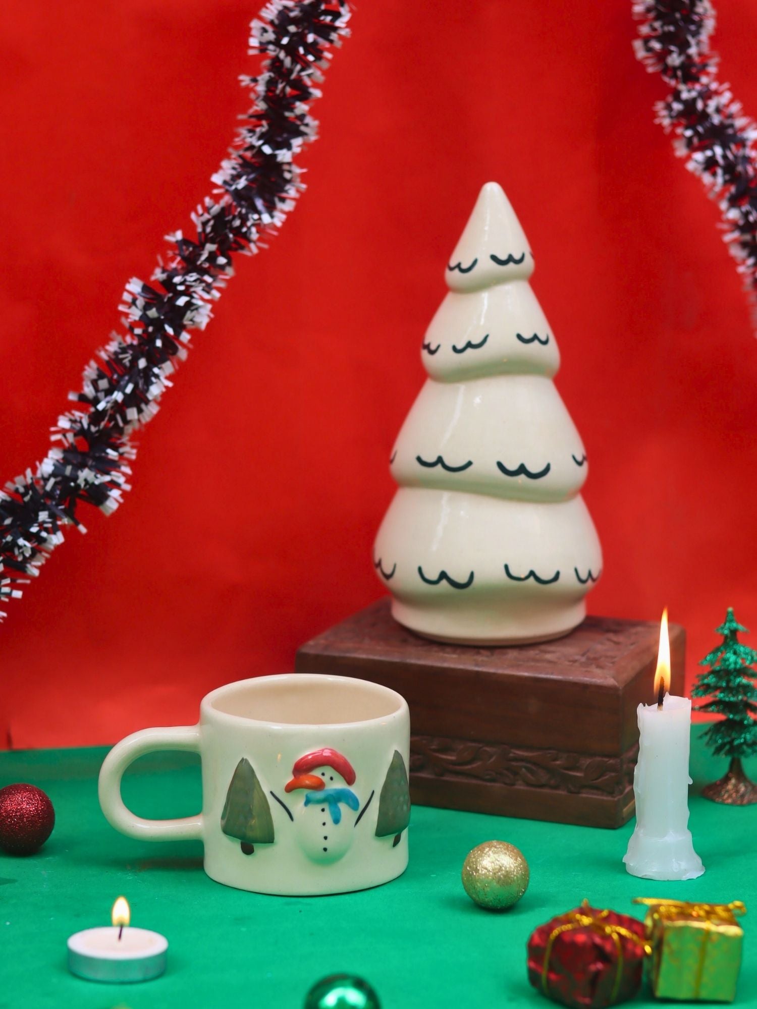 Handmade Set of 2 - Snow White Christmas Tree & Merry Morning Mug Combo
