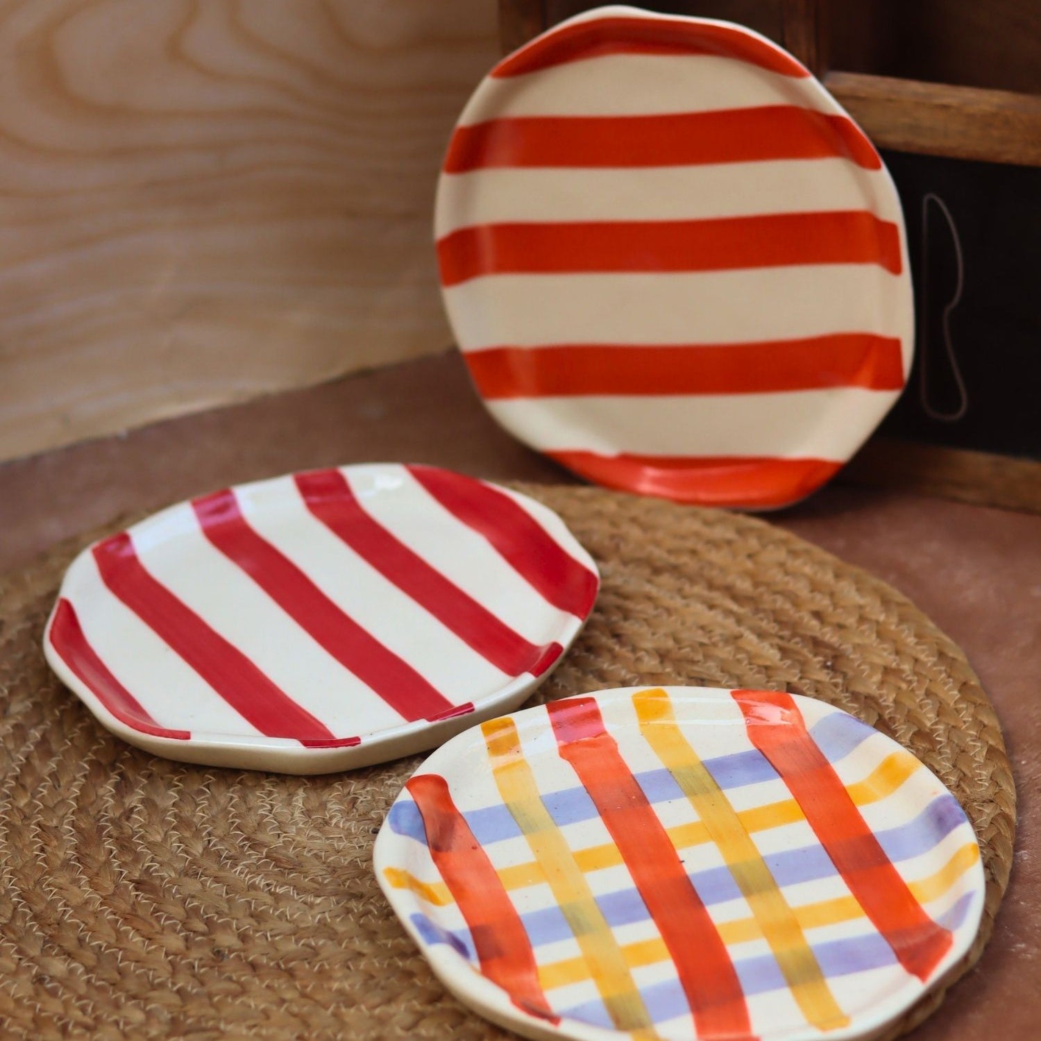 Set of 3 - Striped Dessert Plates Combo made by ceramic