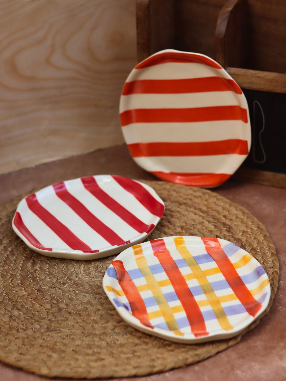 Set of 3 - Striped Dessert Plates Combo made by ceramic