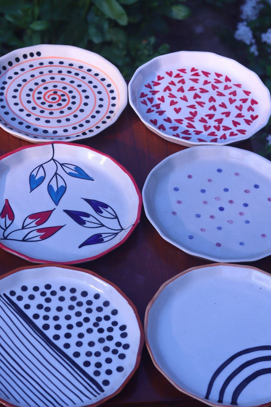 Handmade Set of 6 Polka Delight Snack Plates (for the price of 5)