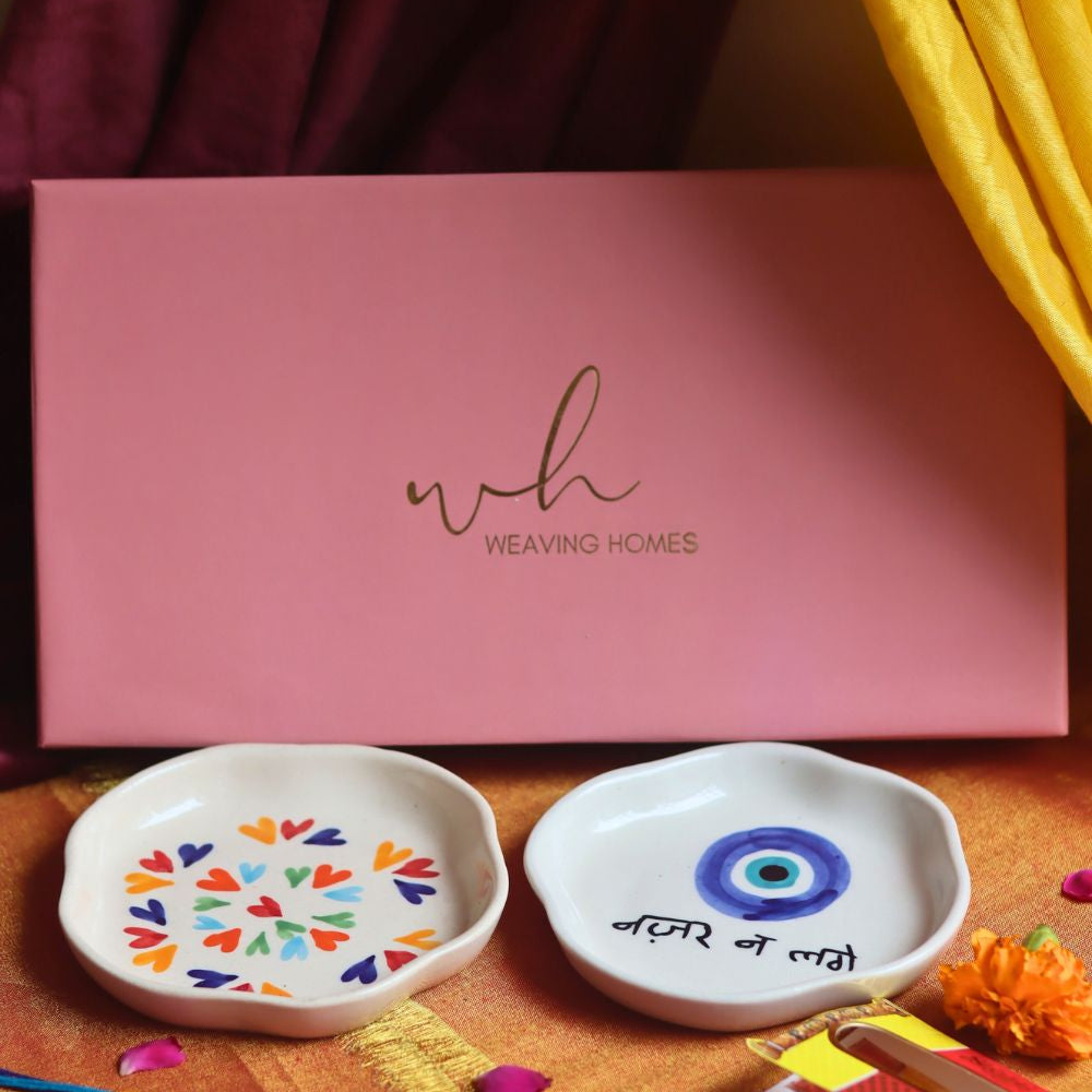 LoveisLove & Nazar Handmade Dessert plate Rakhi Gift box only for this rakhsa bandhan