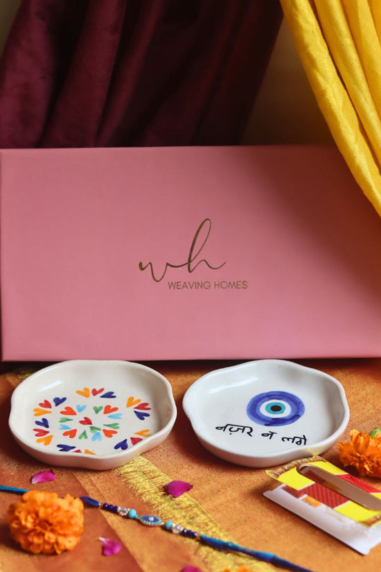 LoveisLove & Nazar Handmade Dessert plate Rakhi Gift box only for this rakhsa bandhan