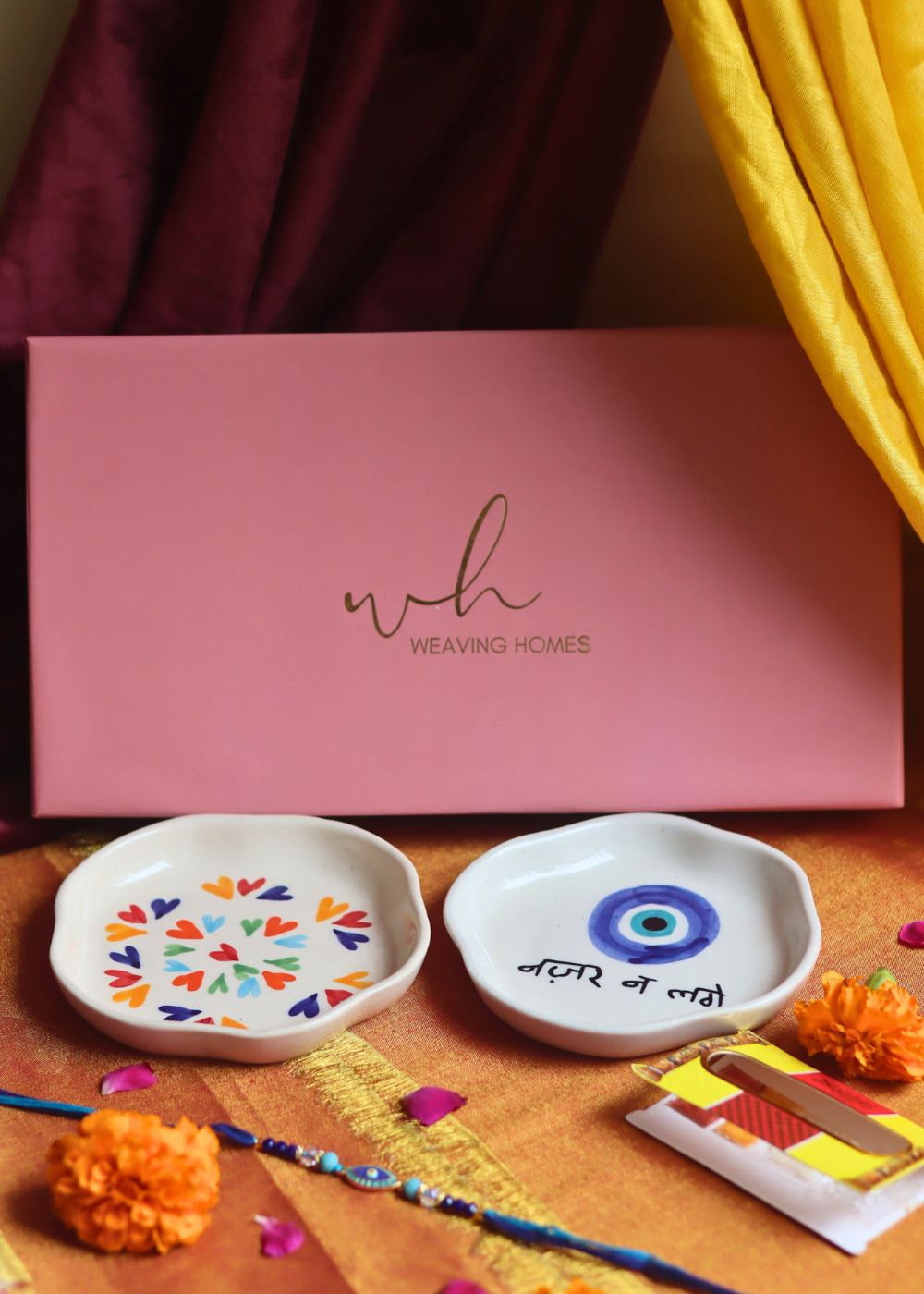 LoveisLove & Nazar Handmade Dessert plate Rakhi Gift box only for this rakhsa bandhan
