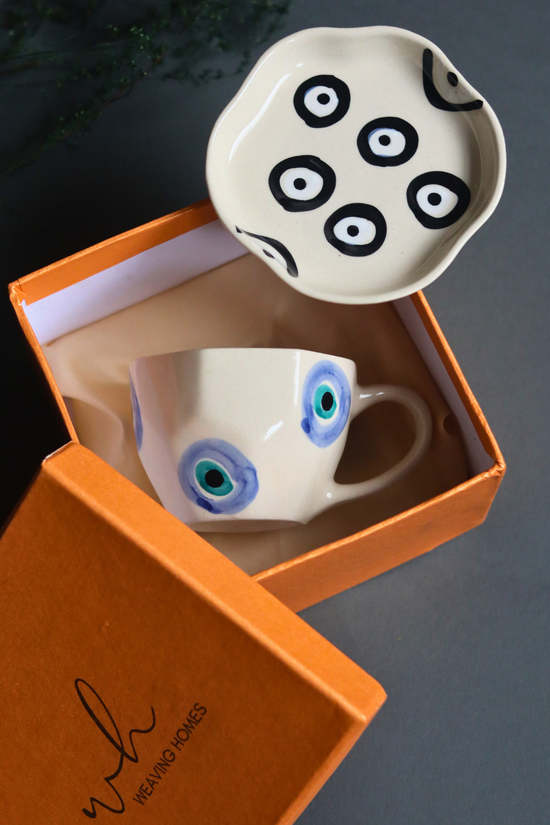 Evil eye mug & evil eye dessert plate unique design