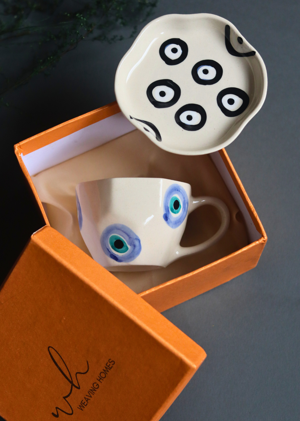 Evil eye mug & evil eye dessert plate unique design