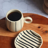 black lined mug & zebra dessert plate handmade in india 