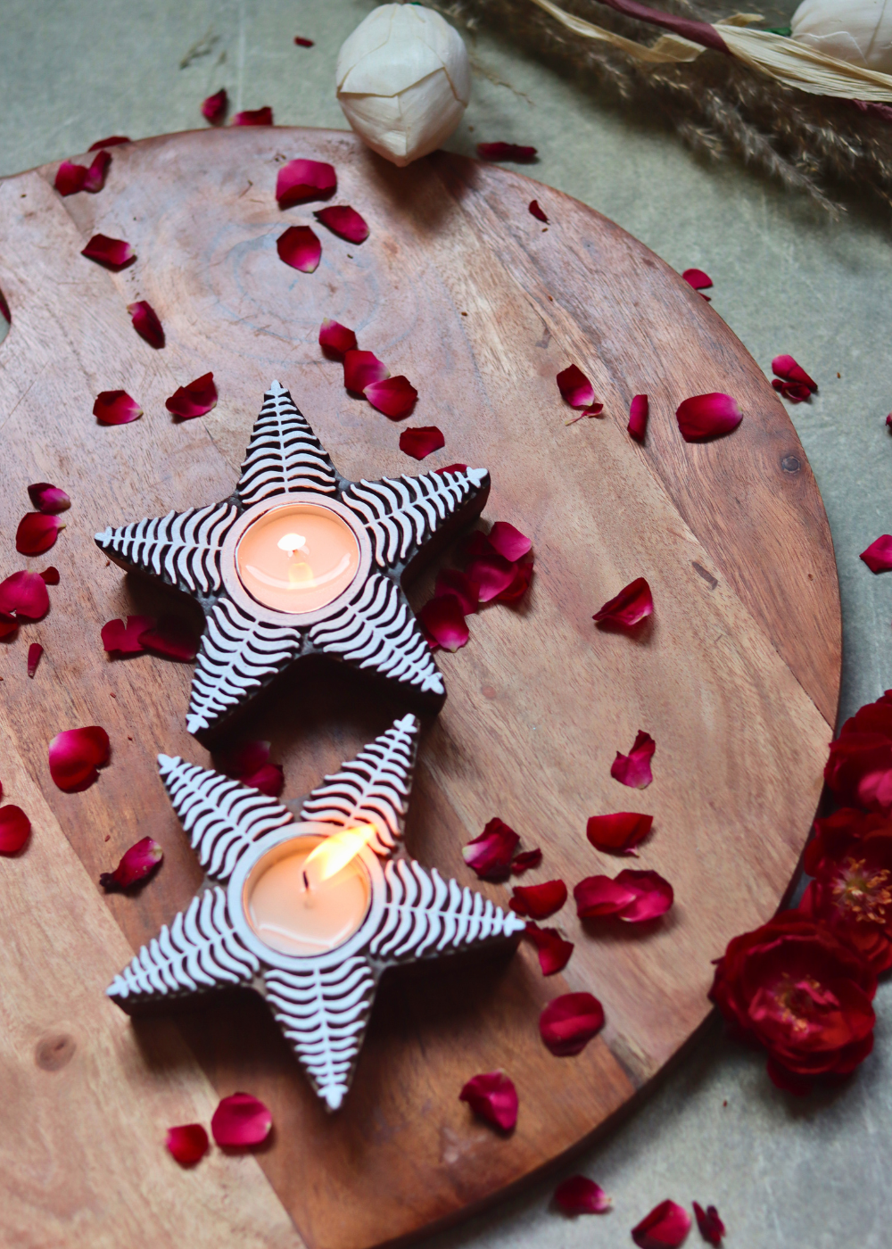 Wooden tea light holders for home decoration