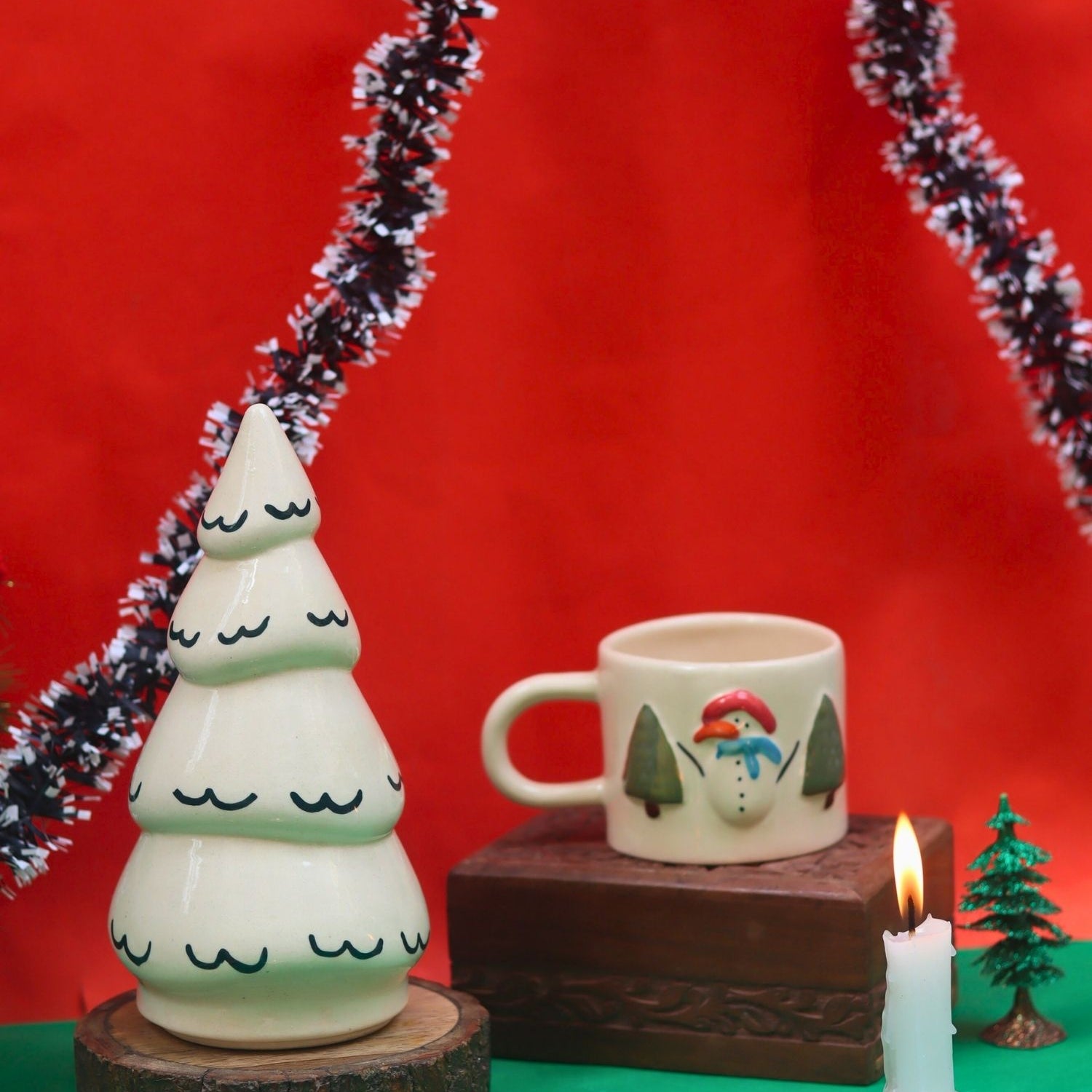 Set of 2 - Snow White Christmas Tree & Merry Morning Mug Combo made by ceramic
