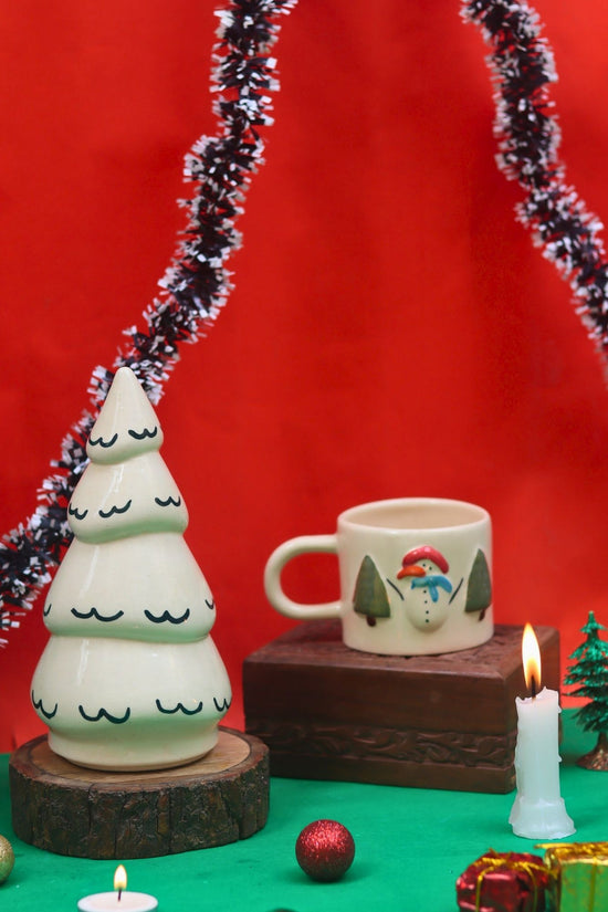 Set of 2 - Snow White Christmas Tree & Merry Morning Mug Combo made by ceramic