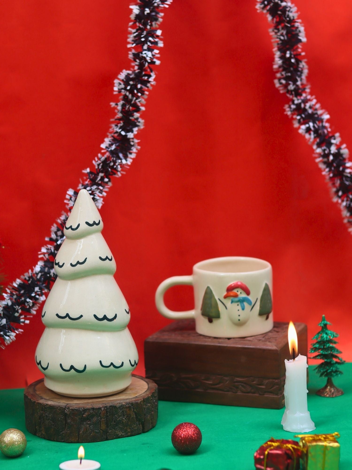 Set of 2 - Snow White Christmas Tree & Merry Morning Mug Combo made by ceramic