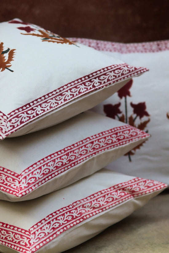 Maroon Floral & Ele Block Printed Cushion Covers combo with premium quality material