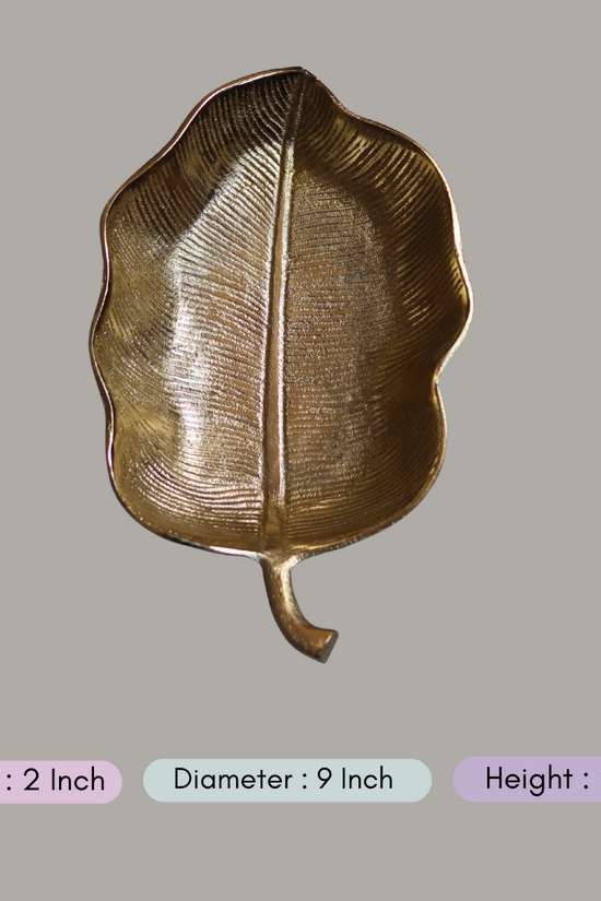 handmade gold - plated hazel leaf decoration platter with measurement