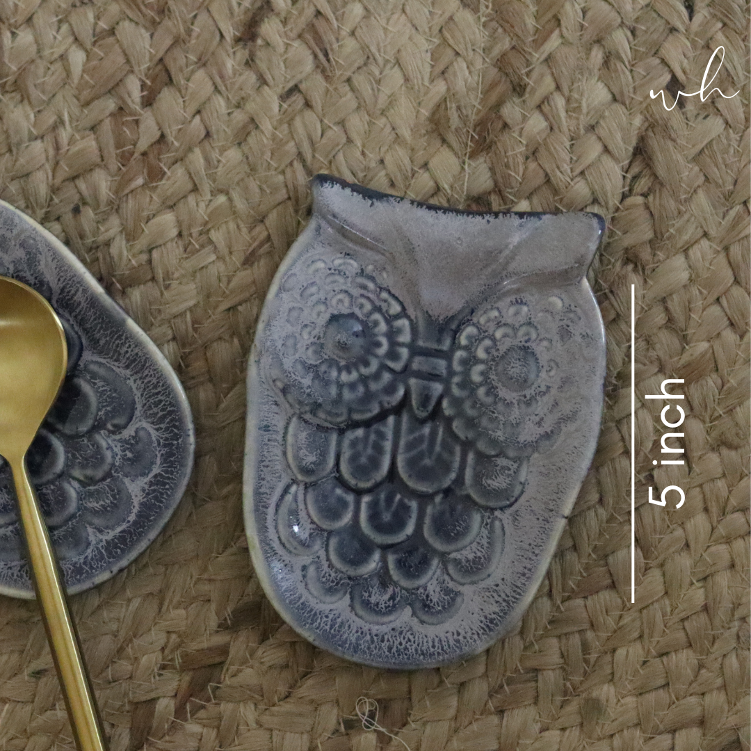 Ceramic owl spoon rest blue height 