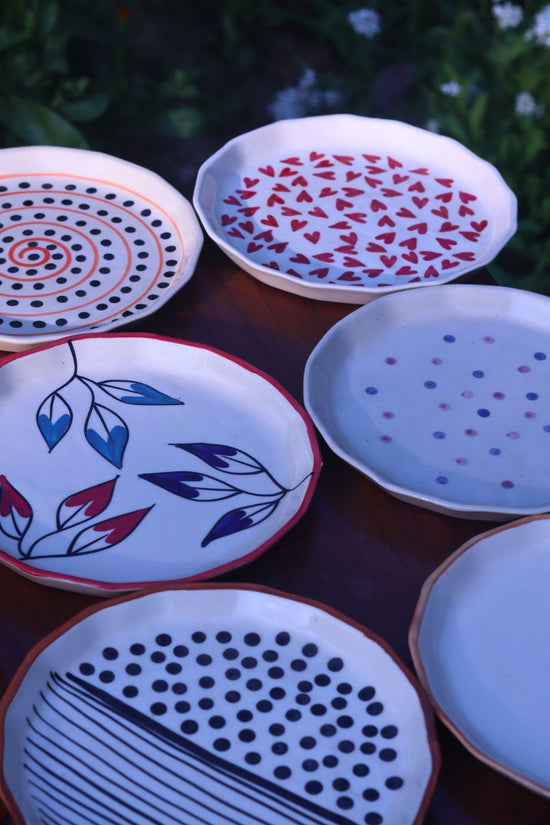 Set of 6 Polka Delight Snack Plates (for the price of 5) made by ceramic