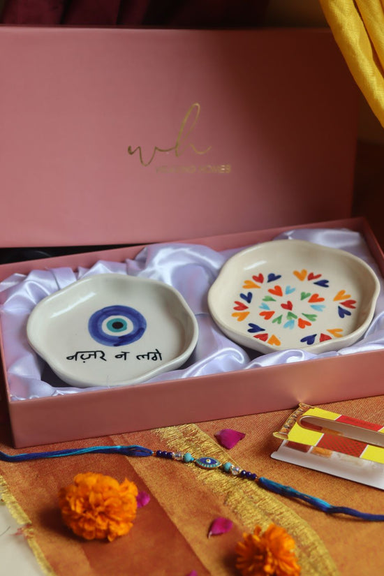 LoveisLove & Nazar Handmade Dessert plate Rakhi Gift box made by ceramic