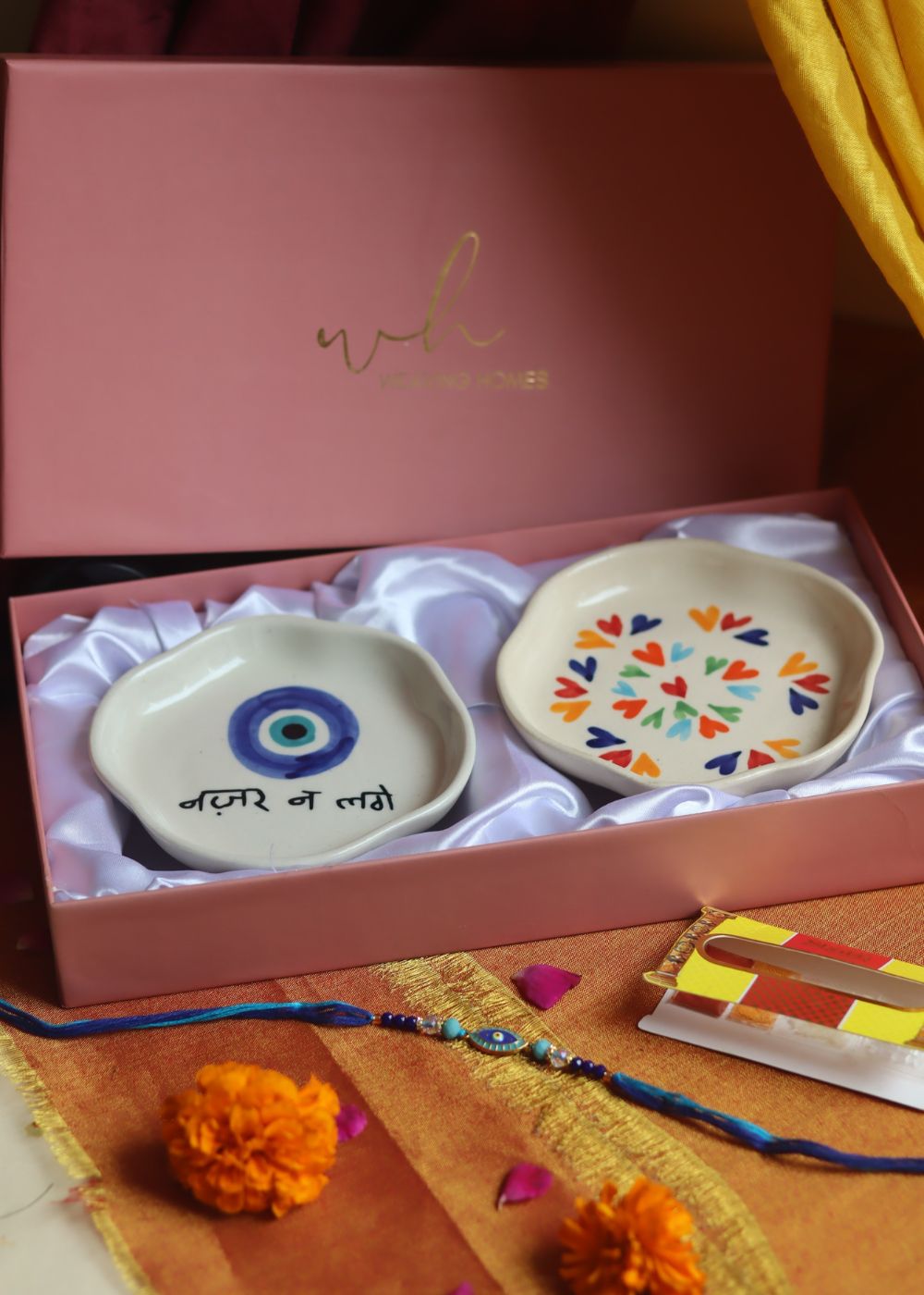 LoveisLove & Nazar Handmade Dessert plate Rakhi Gift box made by ceramic