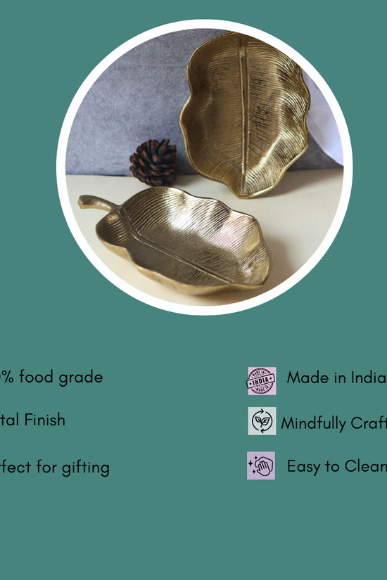 gold - plated hazel leaf decoration platter with details 