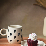 black heart mug with beautifully crafted black heart dessert plate 