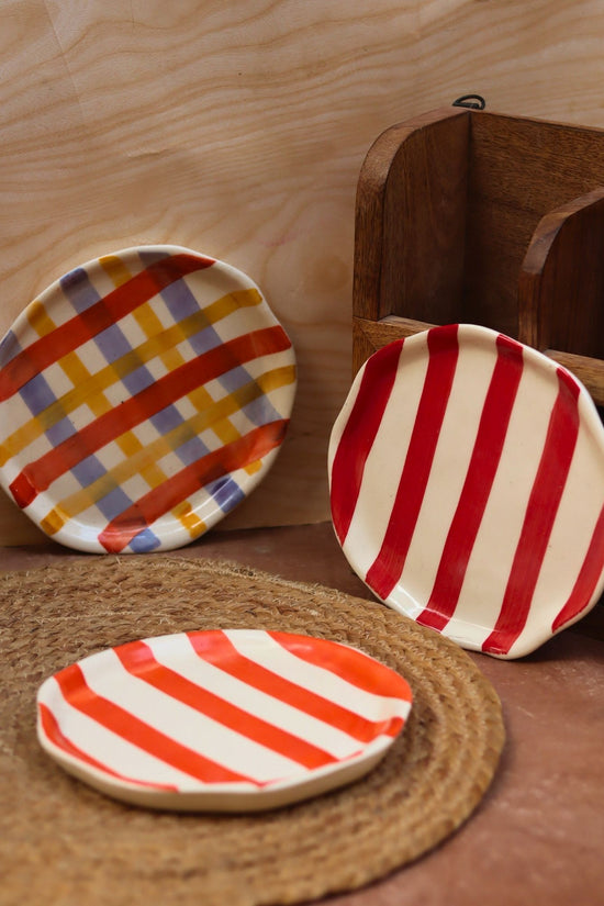 Set of 3 - Striped Dessert Plates Combo handmade in India