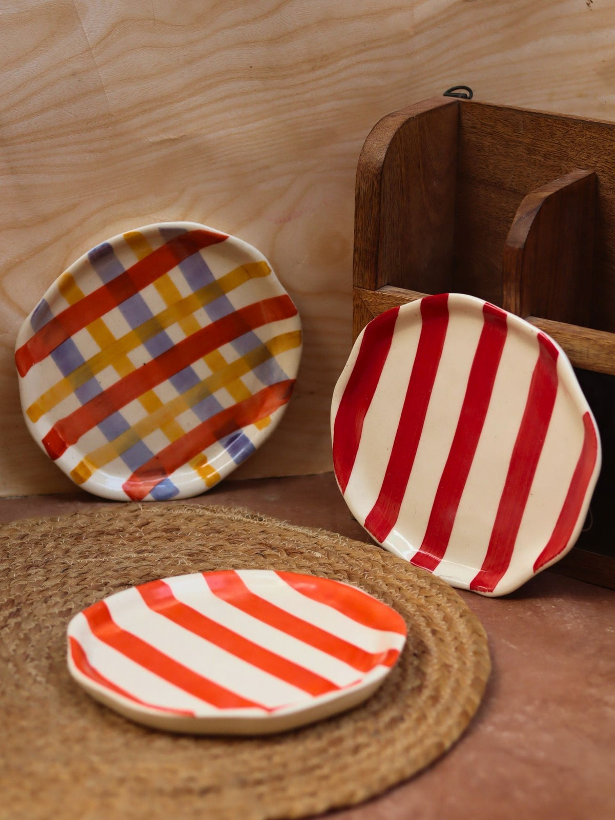 Set of 3 - Striped Dessert Plates Combo handmade in India