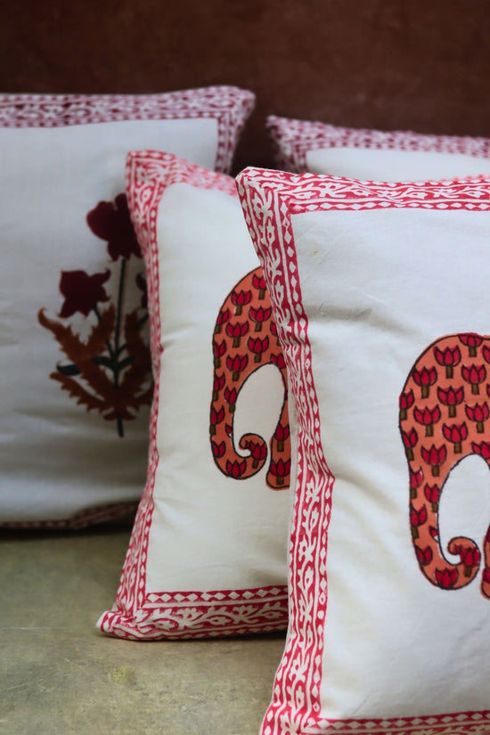 Maroon Floral & Ele Block Printed Cushion Covers combo handmade in india