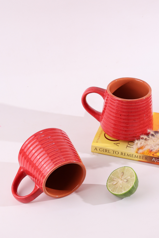 Handmade ceramic red ring coffee mug 
