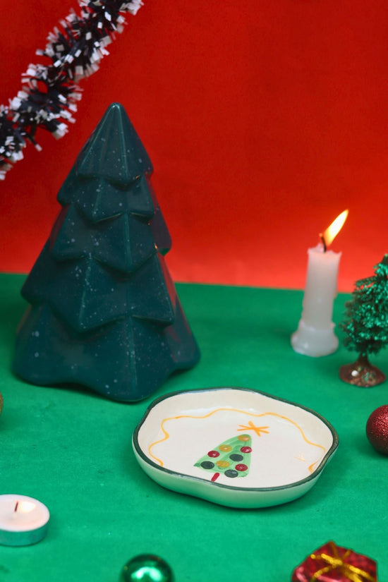 handmade Set of 2 - Green Conical Christmas tree & The Xmas Dessert Plate combo