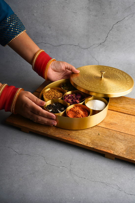 Gold spices box with spices