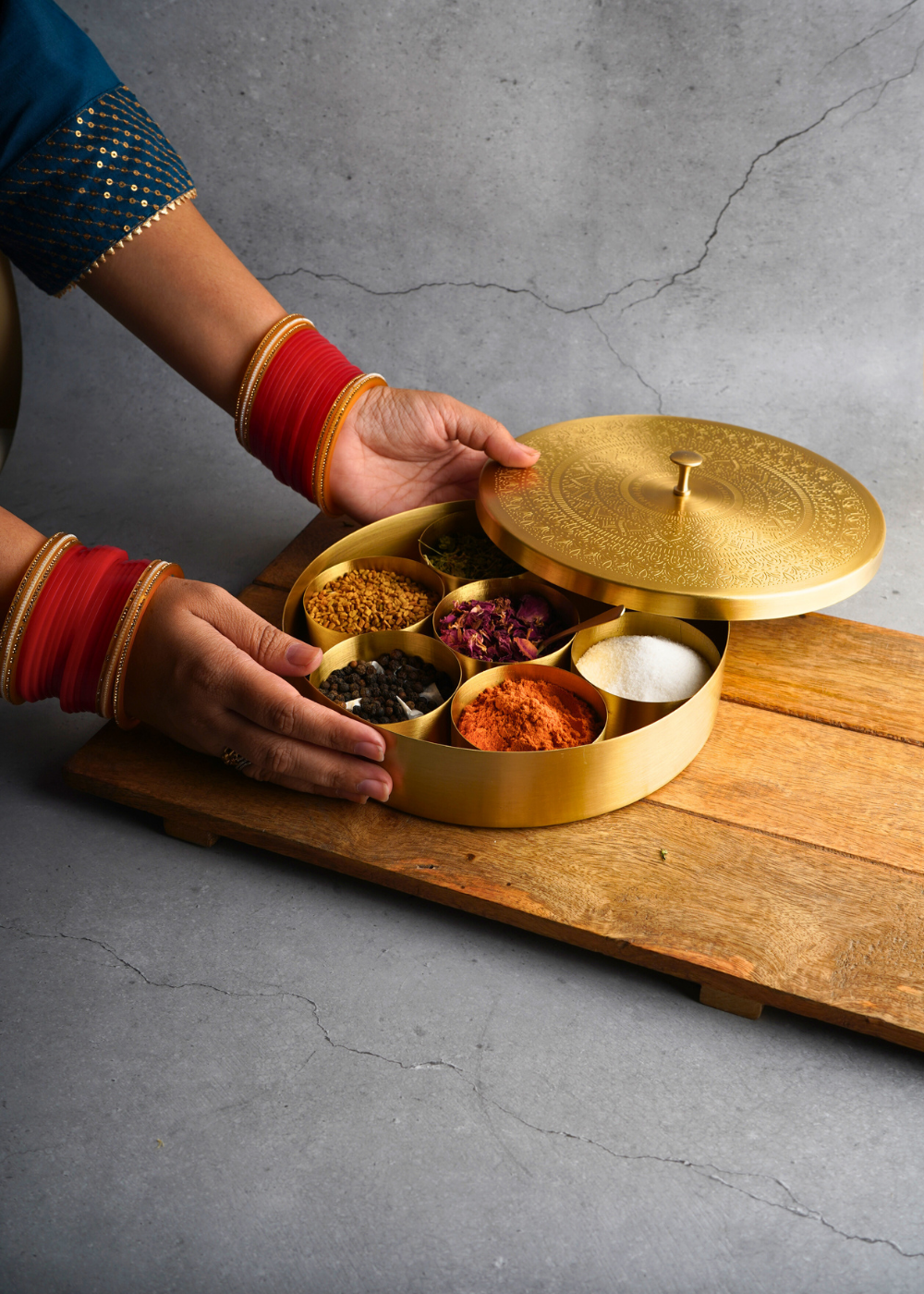 Gold spices box with spices