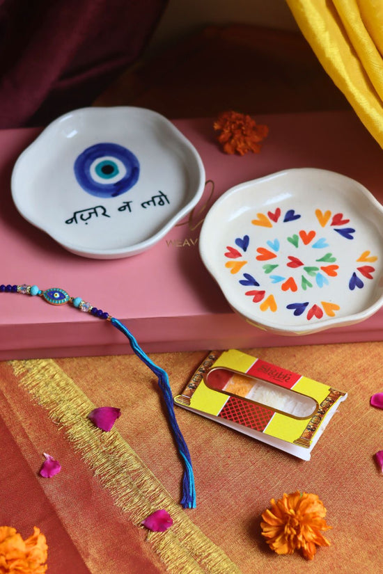 LoveisLove & Nazar Handmade Dessert plate Rakhi Gift box handmade in India