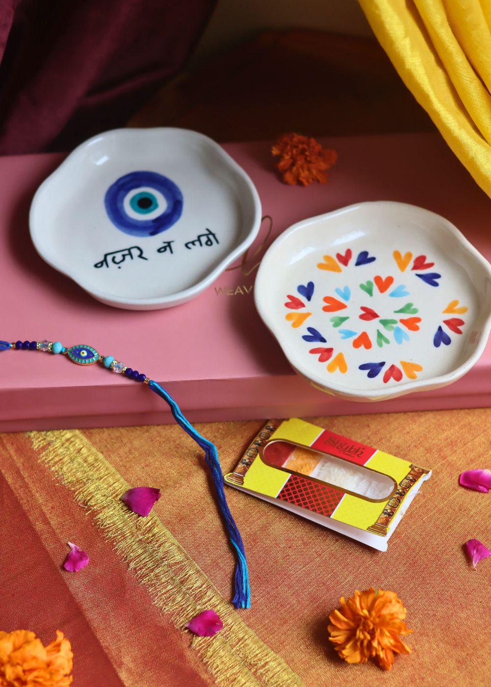 LoveisLove & Nazar Handmade Dessert plate Rakhi Gift box handmade in India