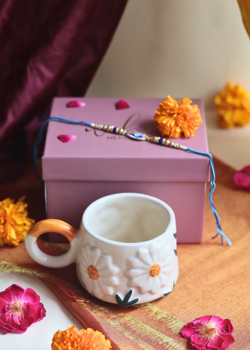 Daisy Mug Rakhi Gift Box handmade in India