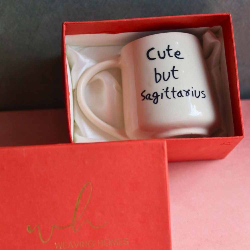 Handmade cute but sagittarius mug in a gift box 