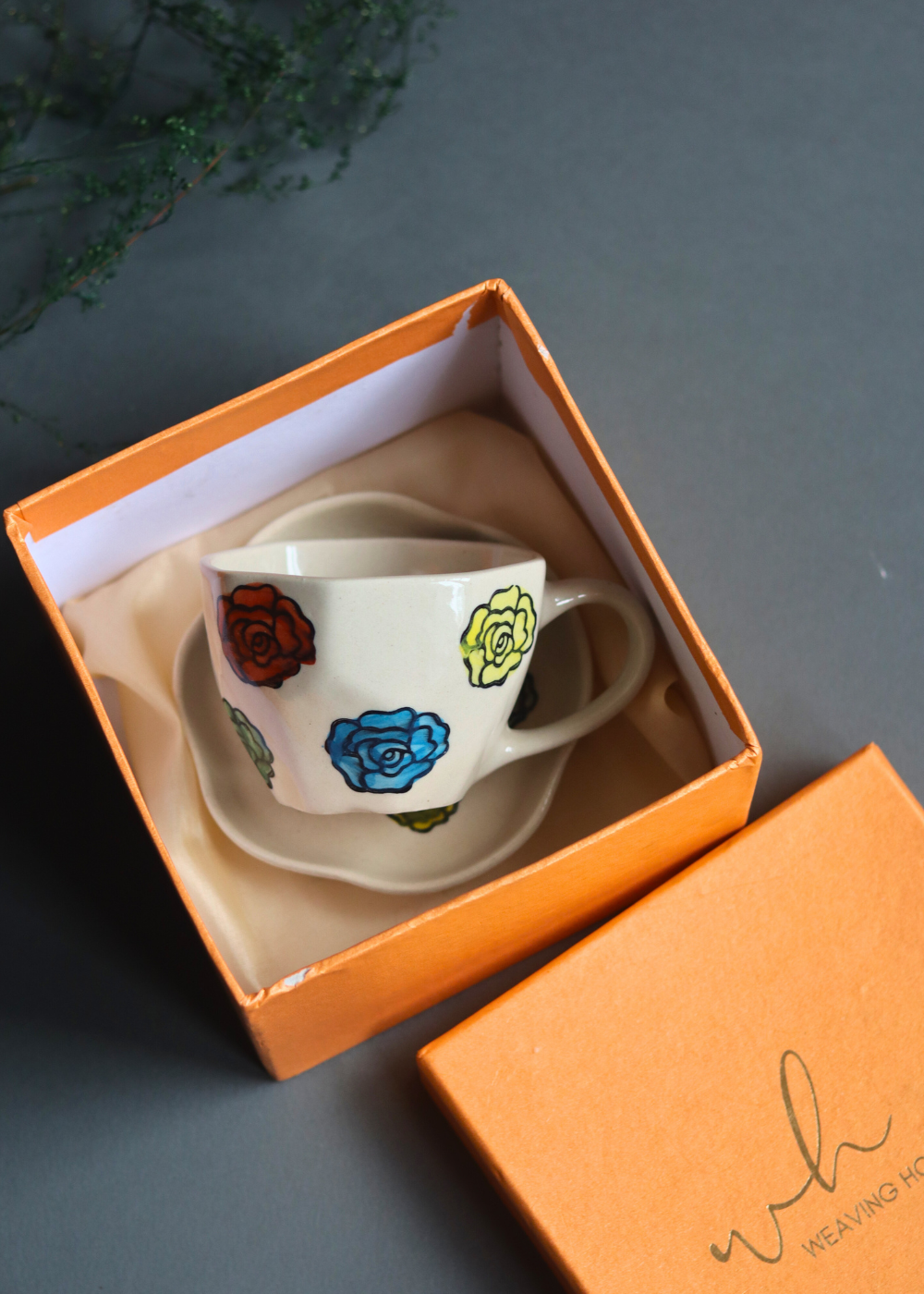 Stunning rose coffee mug & dessert plate in a gift box