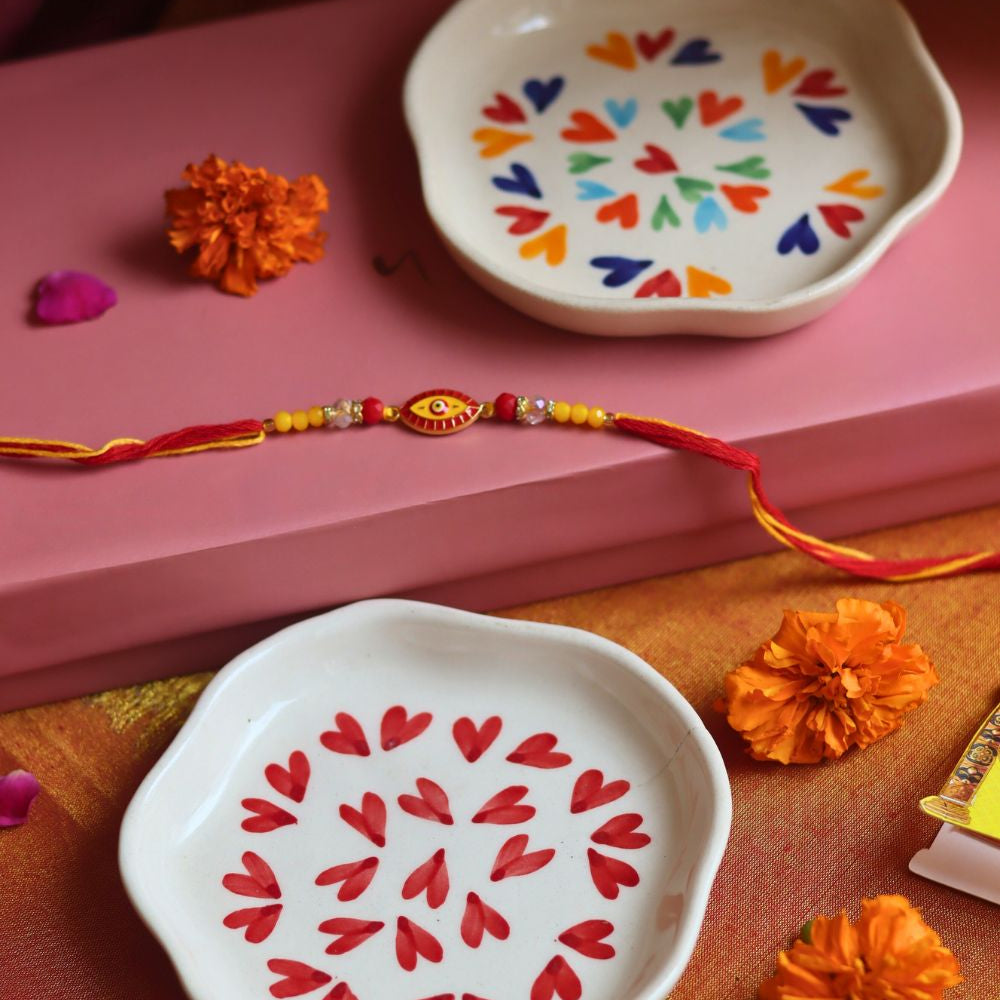 LoveisLove & Heart Handmade Dessert plate Rakhi Gift box only for this rakhsa bandhan