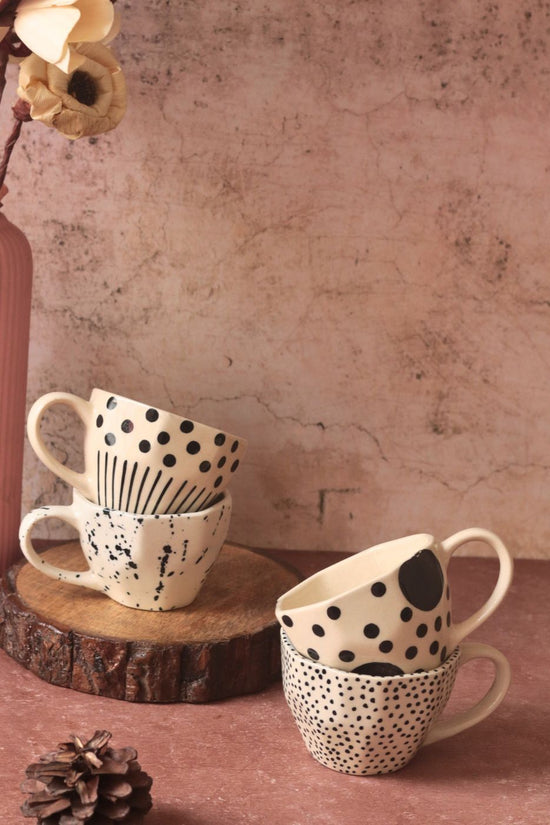 handmade Set of 4 Black & White Mugs