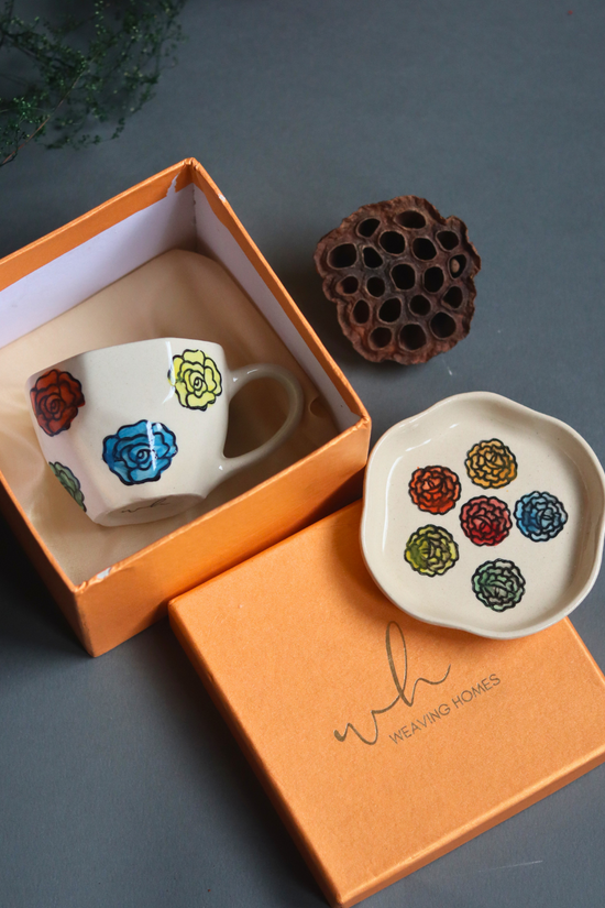 Handmade rose coffee mug & dessert plate