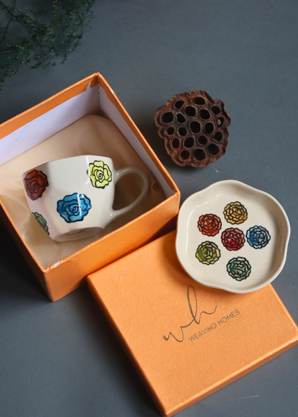 Handmade rose coffee mug & dessert plate