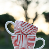 red all lines mug handmade, ceramic 