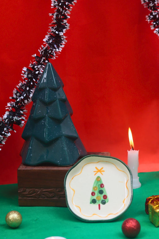 Set of 2 - Green Conical Christmas tree & The Xmas Dessert Plate combo with premium quality material