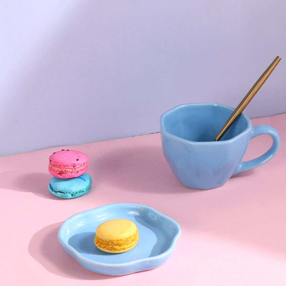 handmade blue ocean mug & dessert plate set of two combo