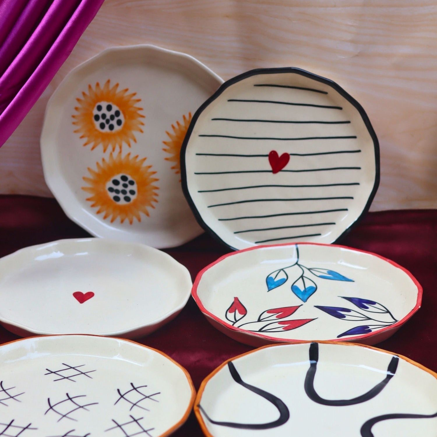 handmade Set of 6 Floral Feast Snack Plate (for the price of 5)