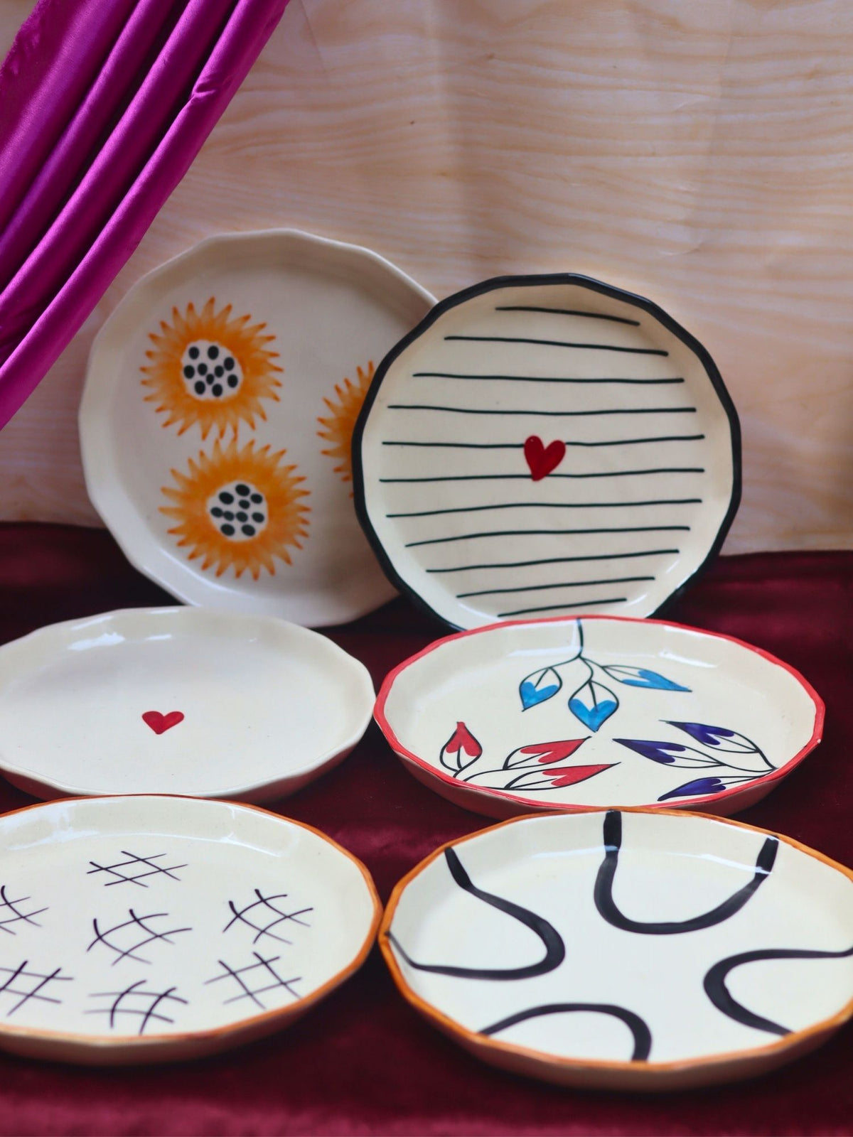 handmade Set of 6 Floral Feast Snack Plate (for the price of 5)