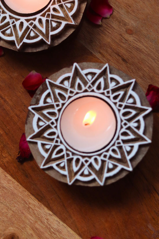 Wooden Mandala Tea Light Holders