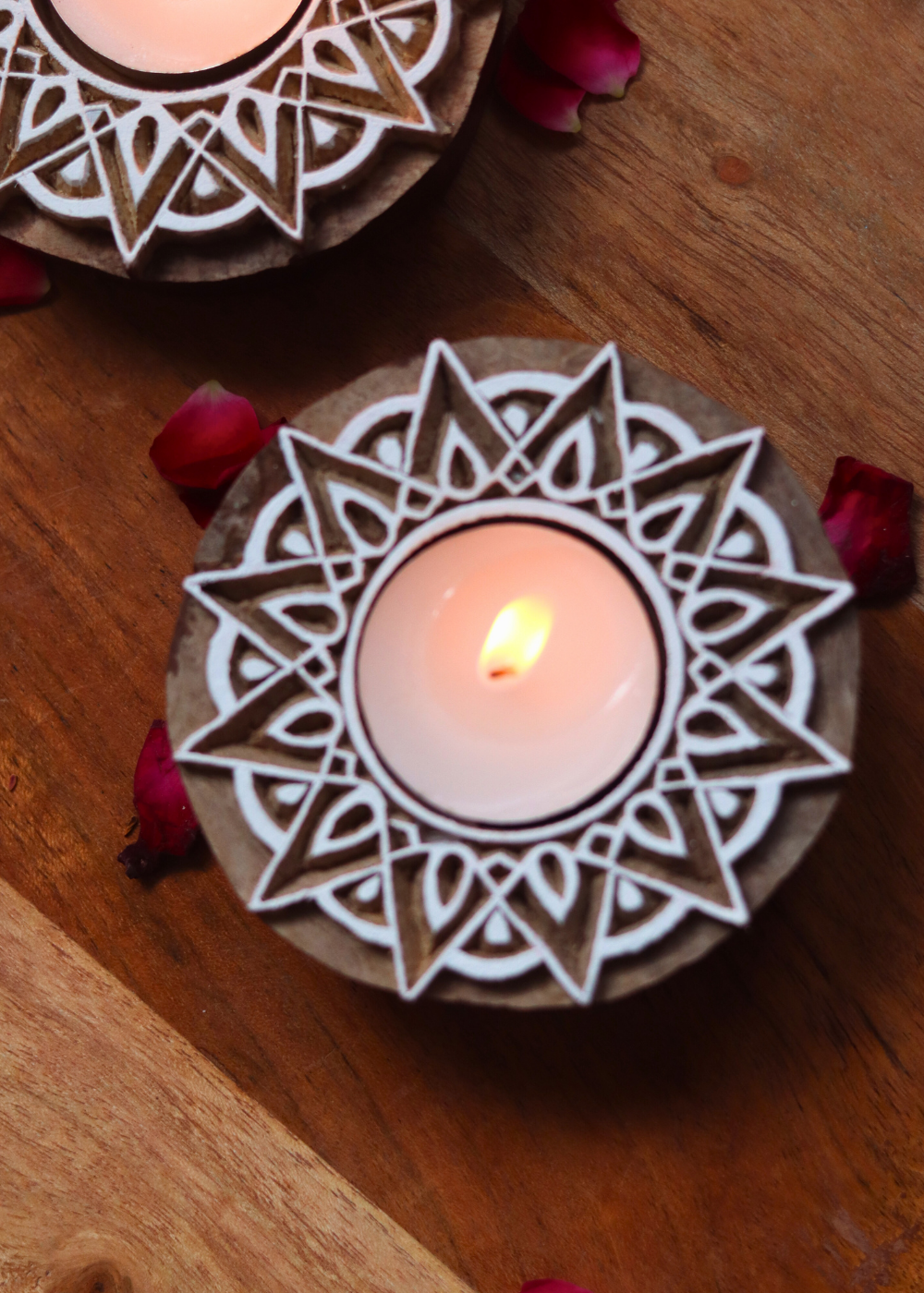 Wooden Mandala Tea Light Holders
