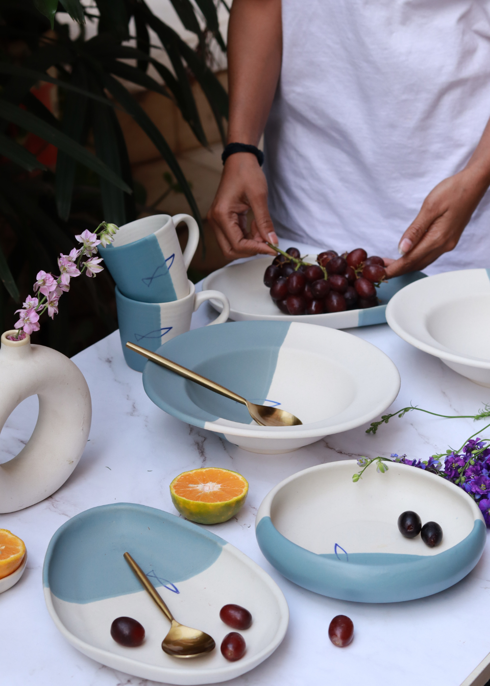 coastal catch dinner set made by ceramic 