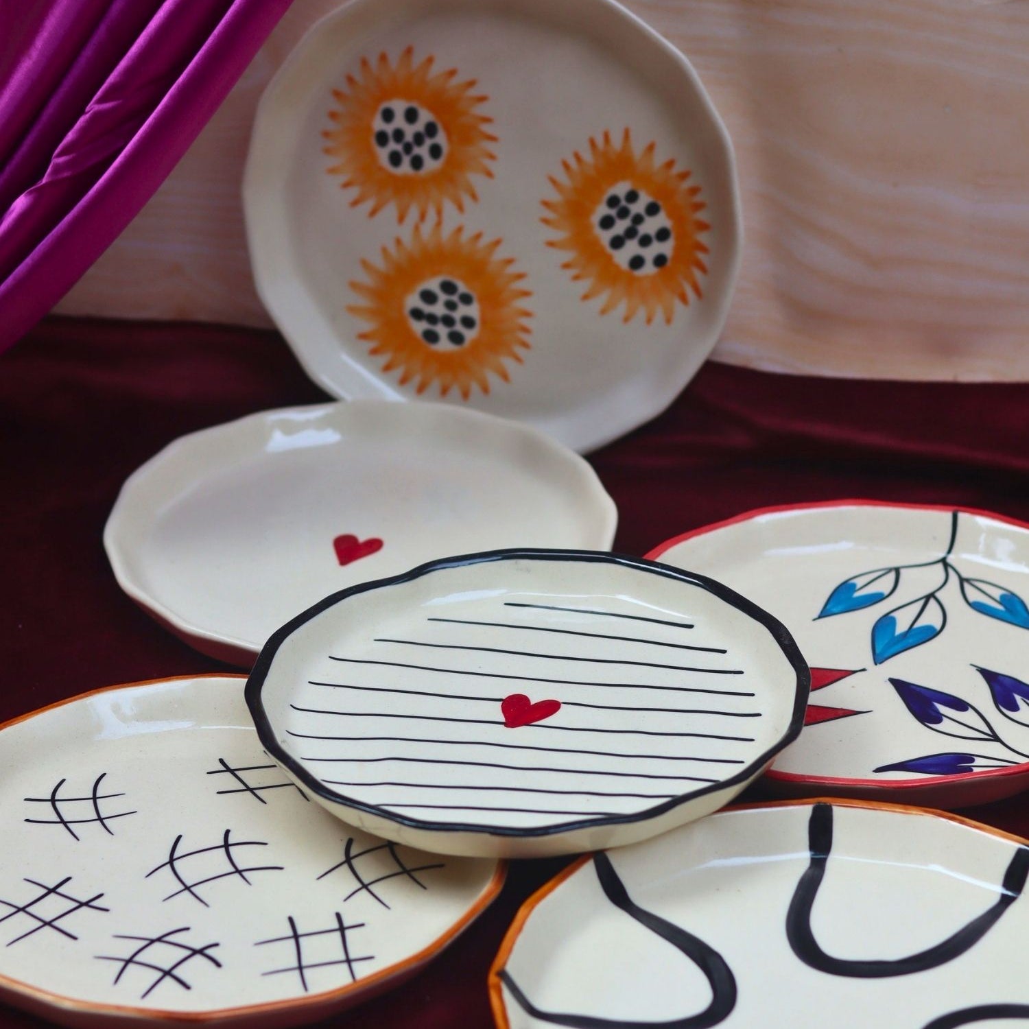 Set of 6 Floral Feast Snack Plate (for the price of 5) made by ceramic