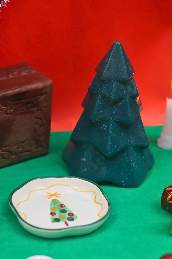 Set of 2 - Green Conical Christmas tree & The Xmas Dessert Plate combo handmade in India