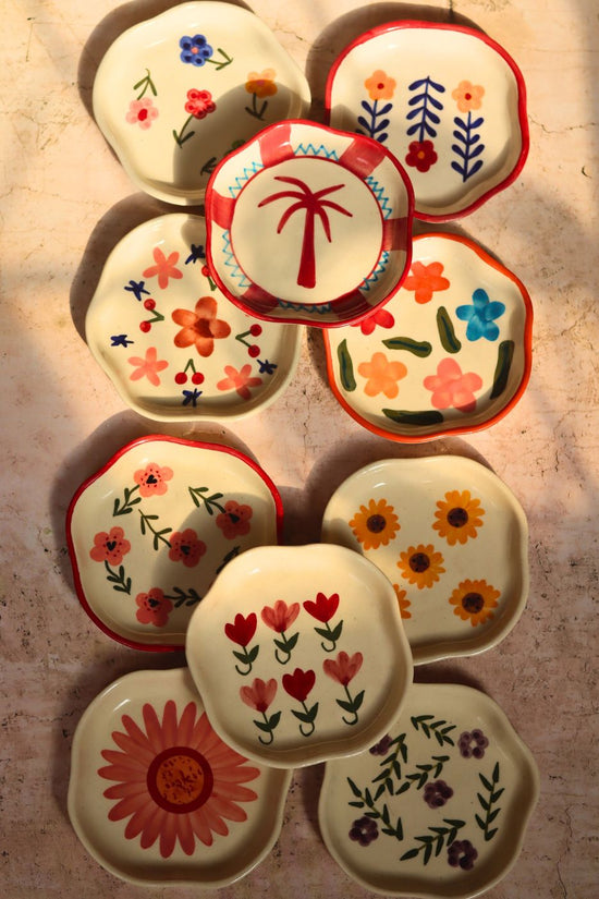 Handmade Set of 10 Spring Garden handmade Dessert plates (for the price of 7)